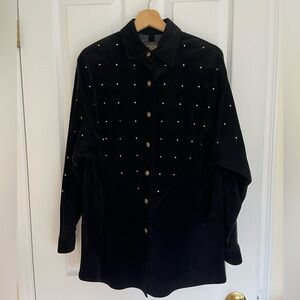 Black Studded Women's 100% Genuine Leather (Suede) Button Up Top Size Medium